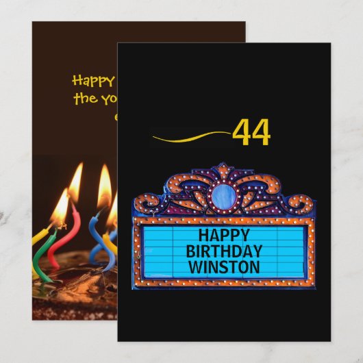 Carte Happy Birthday on a Theater Marquee (Devant / Derrière)