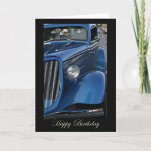 Carte Happy Birthday on black with Vintage Car