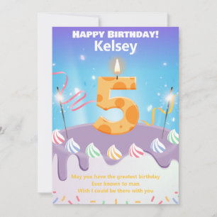 Carte Happy Birthday personnalisée pour cinq ans