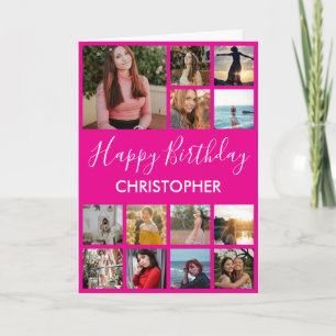 Carte Happy Birthday Photo Collage 13 Photos Hot Pink