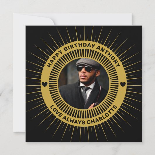 Carte Happy Birthday Photo Gold Black Modern Card (Devant)