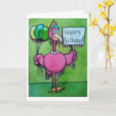 Carte Happy Birthday Pink Flamingo Card Whimsical (Fleur jaune)