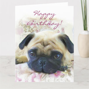 Carte Happy Birthday Pug big greeting card