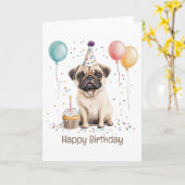 Carte Happy Birthday Pug Dog (Fleur jaune)