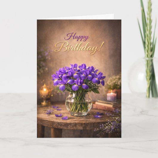 Carte Happy Birthday Purple Iris Candlelight (Devant)