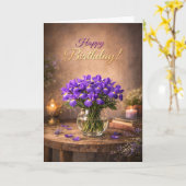 Carte Happy Birthday Purple Iris Candlelight (Fleur jaune)