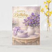 Carte Happy Birthday Purple Iris Cottage Still Life (Fleur jaune)