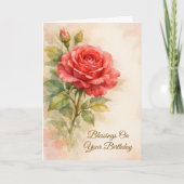 Carte Happy Birthday Red Rose Floral Christian (Devant)