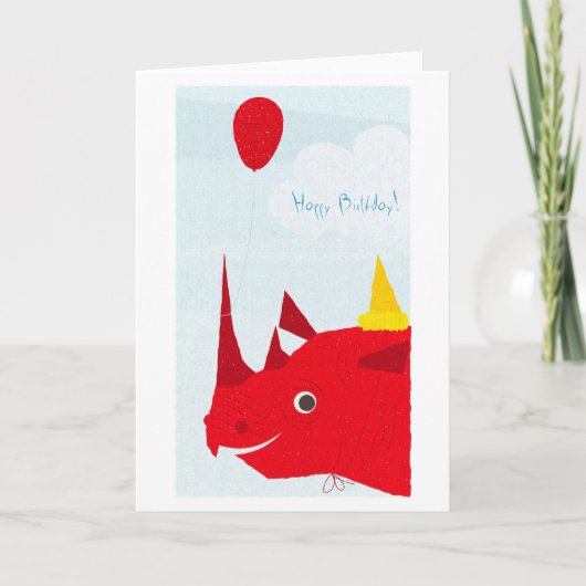 Carte Happy Birthday Rhino (texte modifiable) (Devant)
