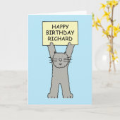 Carte Happy Birthday Richard Cartoon Cat (Fleur jaune)
