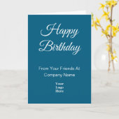 Carte Happy Birthday Script Blue and White Business Logo (Fleur jaune)