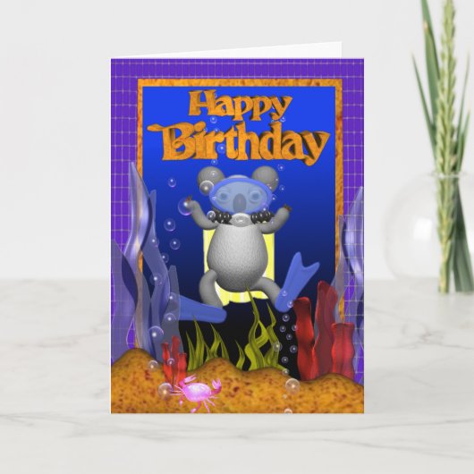 Carte Happy Birthday Scuba Diver Koala by Valxart (Devant)