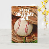 Carte Happy Birthday Son Baseball and Old Mitt (Fleur jaune)