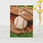 Carte Happy Birthday Son Baseball with Mitt (Fleur jaune)