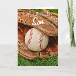 Carte Happy Birthday Son Baseball with Mitt<br><div class="desc">Parfait pour fan de base-ball ! A baseball and mitt the tall summer grass - totally customizable for you to personalize as you please !</div>