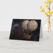Carte Happy Birthday Steampunk Hot Air Baloon (Fleur jaune)