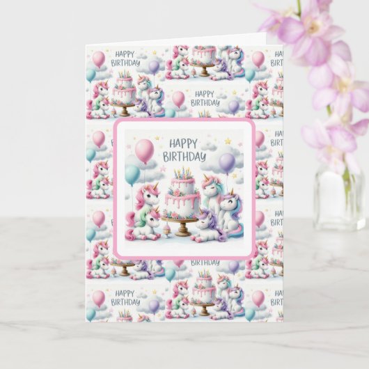 Carte Happy Birthday Unicorn Themed (Orchidée)