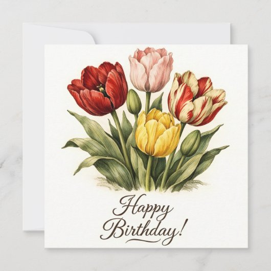 Carte Happy Birthday Vintage Tulip Flowers (Devant)