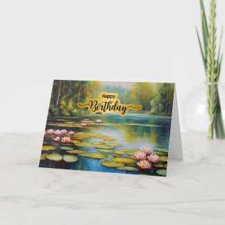 Carte Happy Birthday Water Lily Pond, Forest, Nature