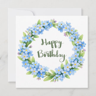 Carte Happy Birthday Watercolor Forget Me Not Flowers 
