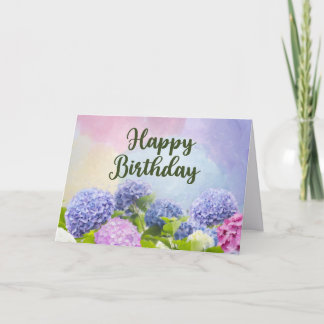 Carte Happy Birthday Watercolor Hydrangea Flowers