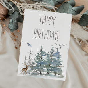 Carte Happy Birthday Watercolor Woodland Forest