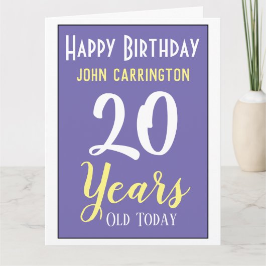 Carte Happy Birthday with Name & Age 20 Years Card (Devant)