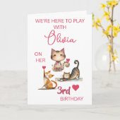 Carte Happy Cats Girl Happy 3ème anniversaire (n'importe (Fleur jaune)
