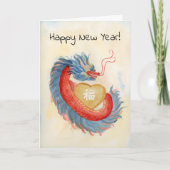 Carte Happy Chinese New Year Chinese Dragon with Coin (Devant)