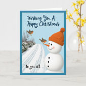Carte Happy Christmas Card Snowman Bird Winter Scene (Fleur jaune)