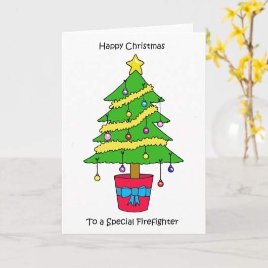 Carte Happy Christmas to Firefighter Decorative Tree (Fleur jaune)