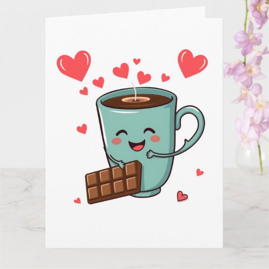 Carte Happy Coffee & Chocolate – Joli Saint-Valentin (Orchidée)