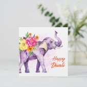 Carte Happy Diwali (Elephant with Colorful Flowers) (Debout devant)