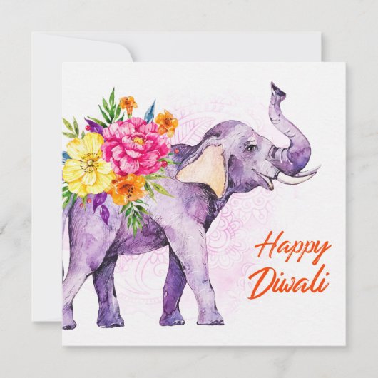 Carte Happy Diwali (Elephant with Colorful Flowers) (Devant)