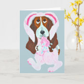 Carte Happy Easter Basset Hound Easter Bunny (Fleur jaune)