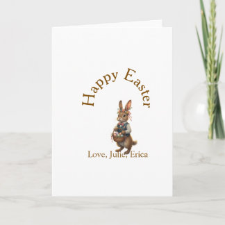 Carte Happy Easter brown bunny with eggs love add name 