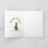 Carte Happy Easter brown bunny with eggs love add name  (Intérieur)
