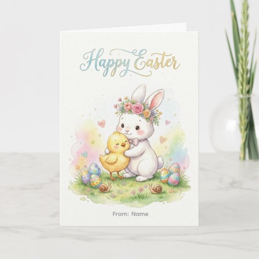Carte Happy Easter Bunny & Chick Hug (Devant)