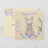 Carte Happy Easter Bunny in Watercolor Flowers (Devant / Derrière)