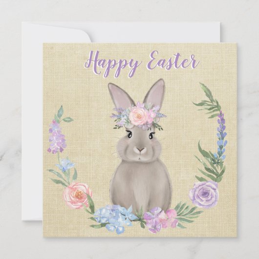 Carte Happy Easter Bunny in Watercolor Flowers (Devant)
