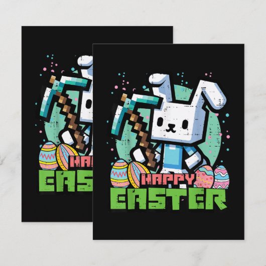 Carte Happy Easter Bunny Pixel Game  (Devant / Derrière)