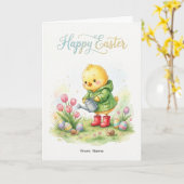 Carte Happy Easter Cute Chick Spring (Fleur jaune)