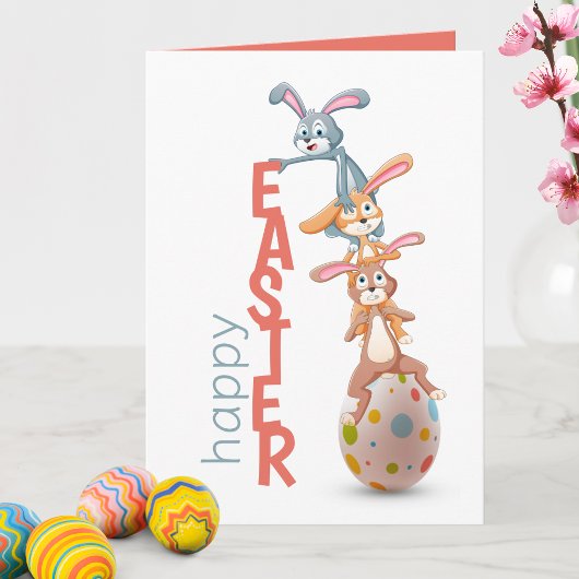 Carte Happy Easter Cute Funny Modern Bunny Rabbit Egg