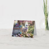 Carte Happy Easter Cute Lamb and Easter Eggs (Devant)