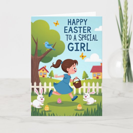 Carte Happy Easter Egg Hunt Girl Card (Devant)