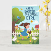 Carte Happy Easter Egg Hunt Girl Card (Fleur jaune)