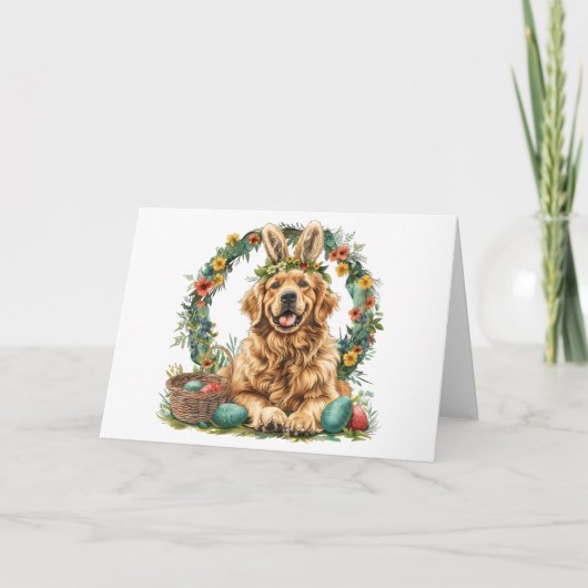 Carte Happy Easter Golden Retriever Dog Bunny Ears (Devant)