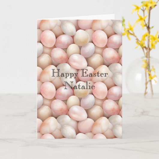 Carte Happy Easter Peach Pink Eggs   (Fleur jaune)