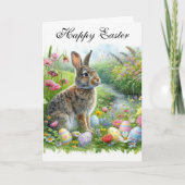 Carte Happy Easter Rabbit and Holiday Eggs  (Devant)