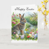 Carte Happy Easter Rabbit and Holiday Eggs  (Fleur jaune)